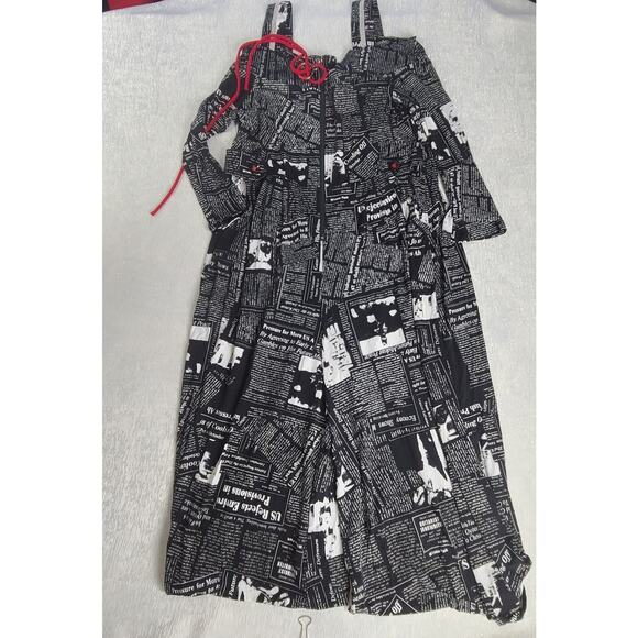 IC By Connie K Newspaper print women's jumpsuit Harem pants Medium Art to Wear - Picture 5 of 15